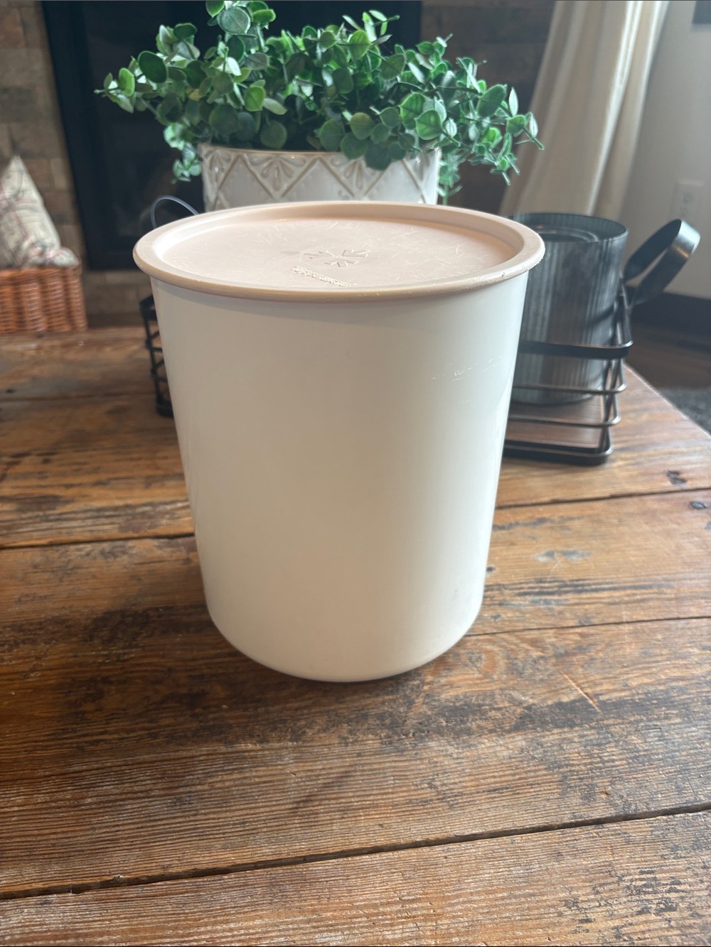 Tupperware Cream Canister with Beige Snap Lid